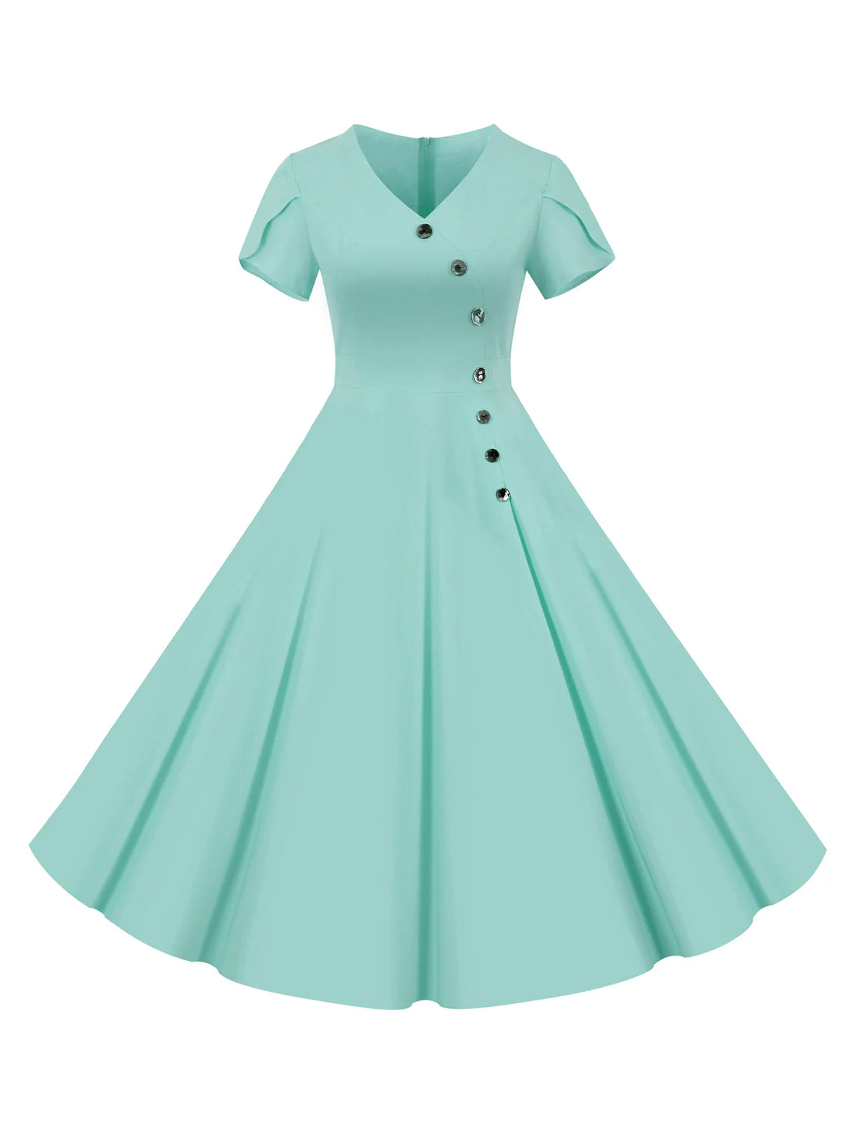Robe unie à simple boutonnage et col en V des années 1950 - Image 5