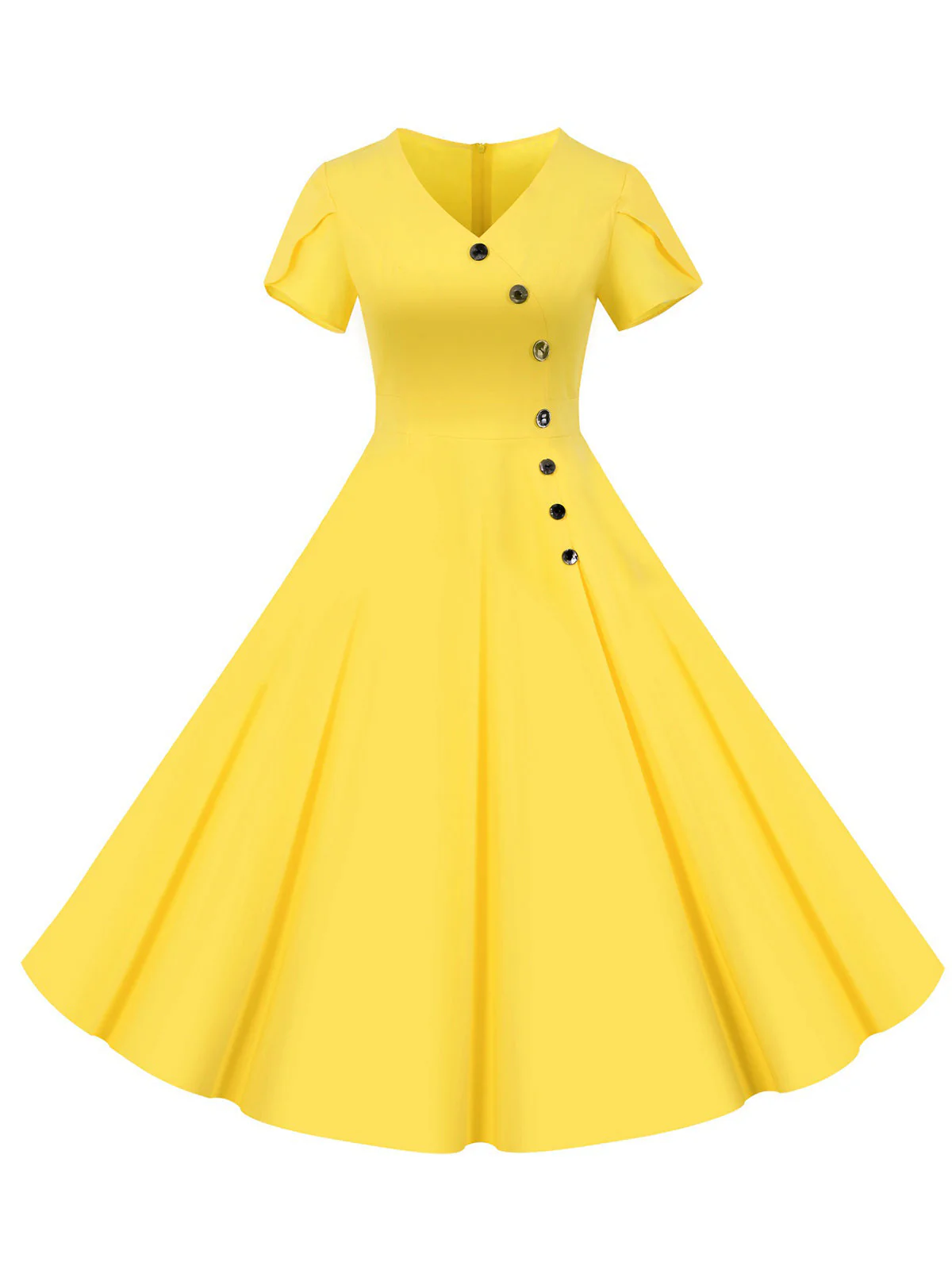 Robe unie à simple boutonnage et col en V des années 1950 - Image 7