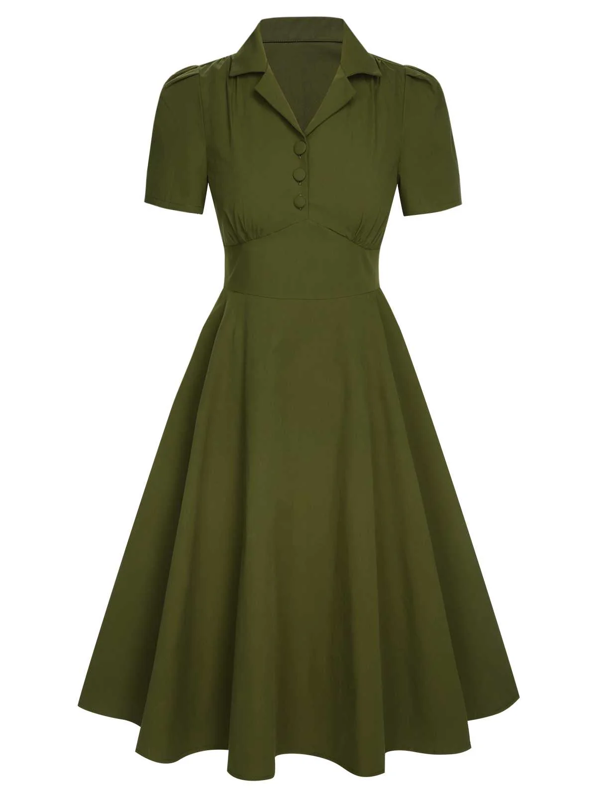 Robe unie boutonnée à revers vert armée des années 40 - Image 2