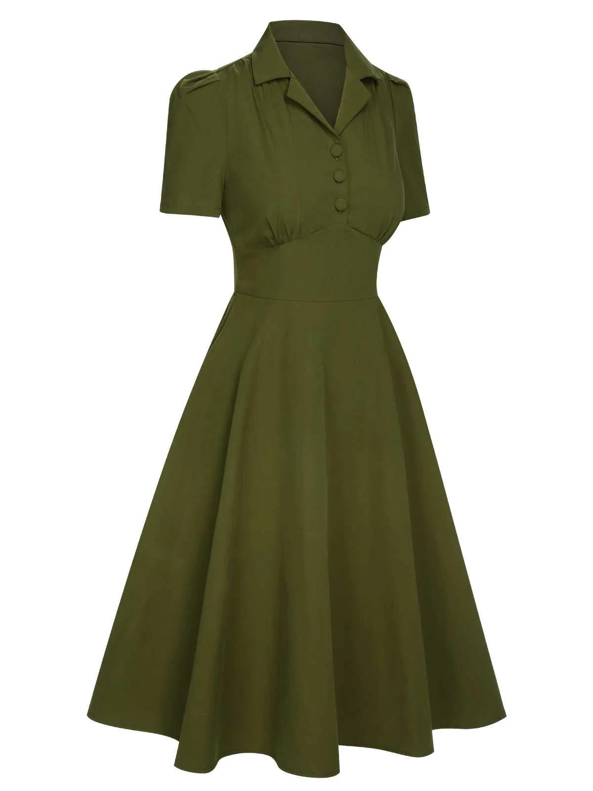 Robe unie boutonnée à revers vert armée des années 40 - Image 3