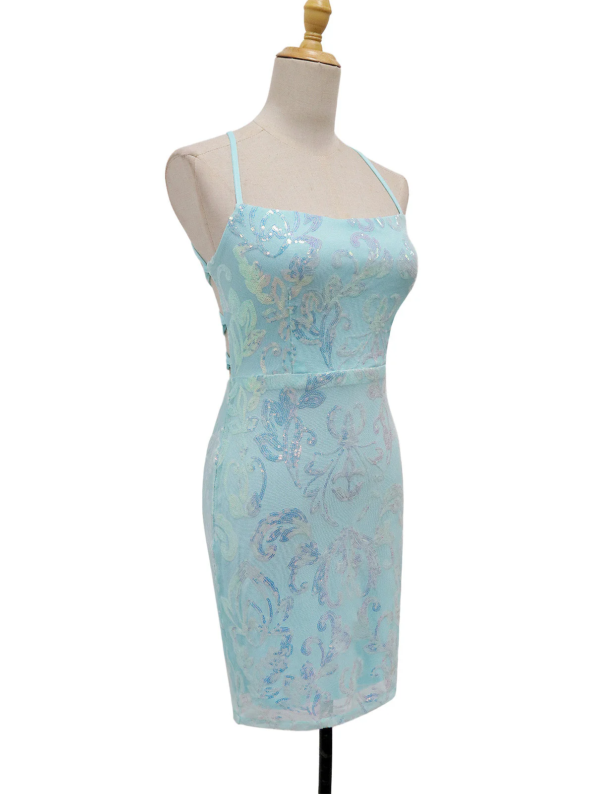 Robe Unie Paillettes Bretelles Épaghetti Dos Nu Années 1920 - Image 10