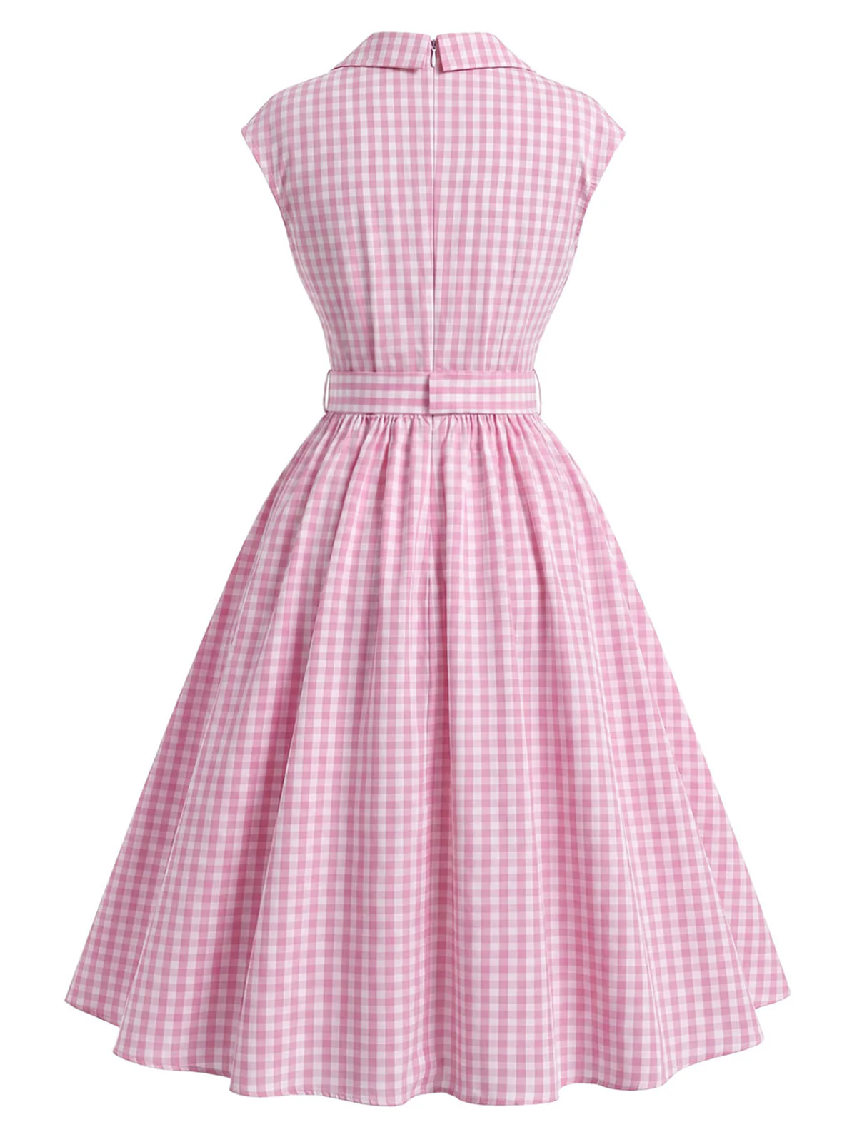 [Prévente] Robe évasée rose motif vichy col V revers et ceinture années 40 - Image 4