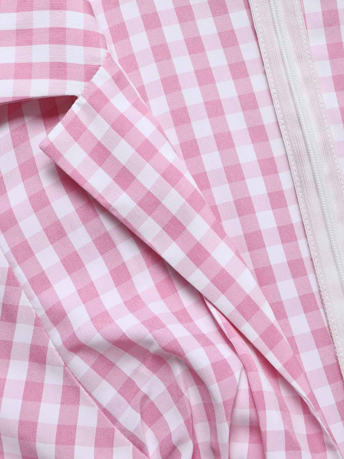 [Prévente] Robe évasée rose motif vichy col V revers et ceinture années 40 - Image 7