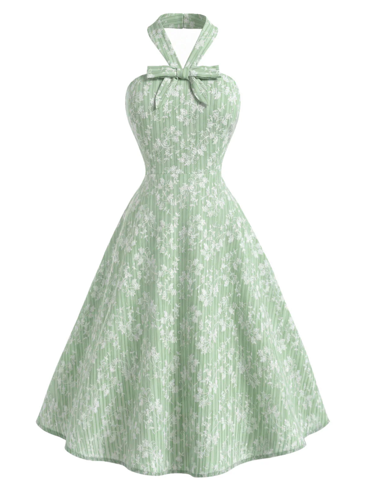 [Prévente] Robe Vert Menthe Petit Fleurs Coton Dos Nu Années 1940 - Image 2