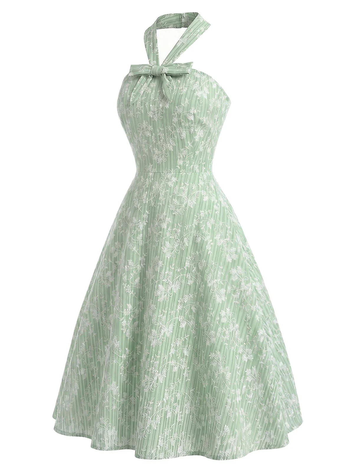 [Prévente] Robe Vert Menthe Petit Fleurs Coton Dos Nu Années 1940 - Image 3