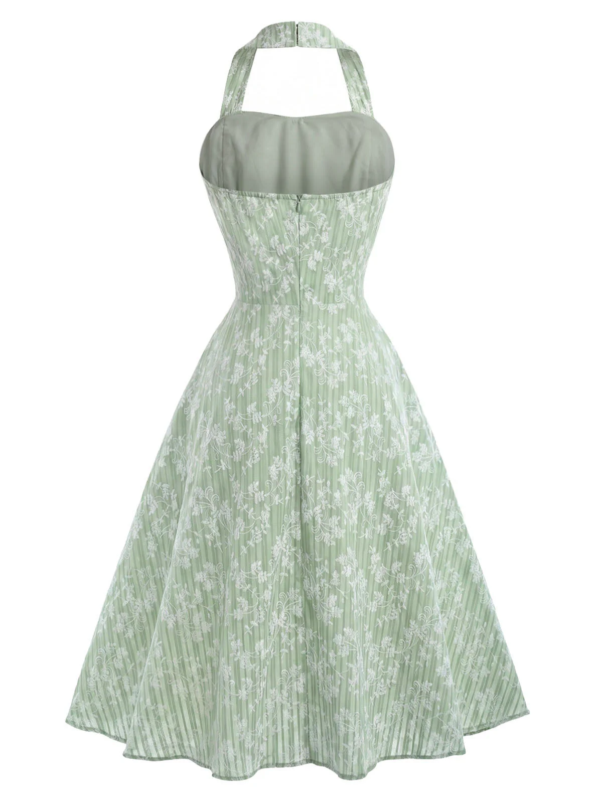 [Prévente] Robe Vert Menthe Petit Fleurs Coton Dos Nu Années 1940 - Image 4