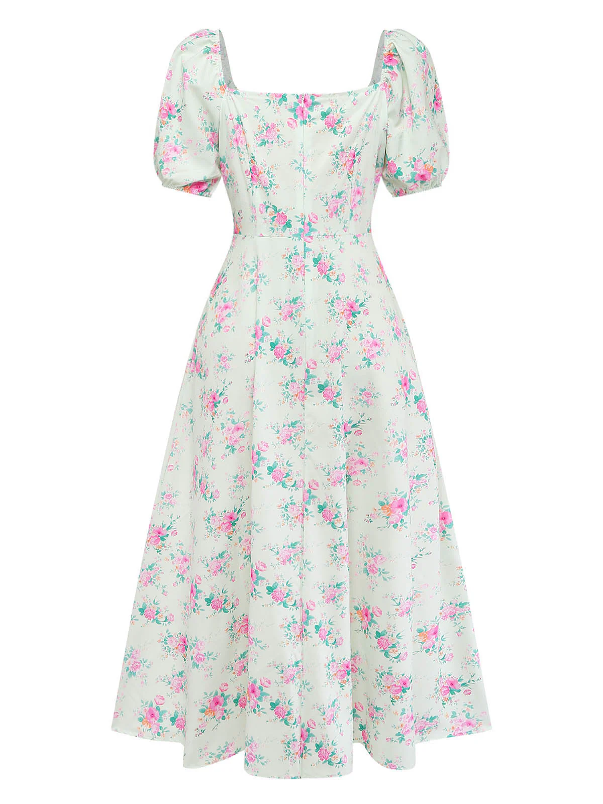 Robe Vert Petites Fleurs Manches Bouffantes Années 1950 - Image 3
