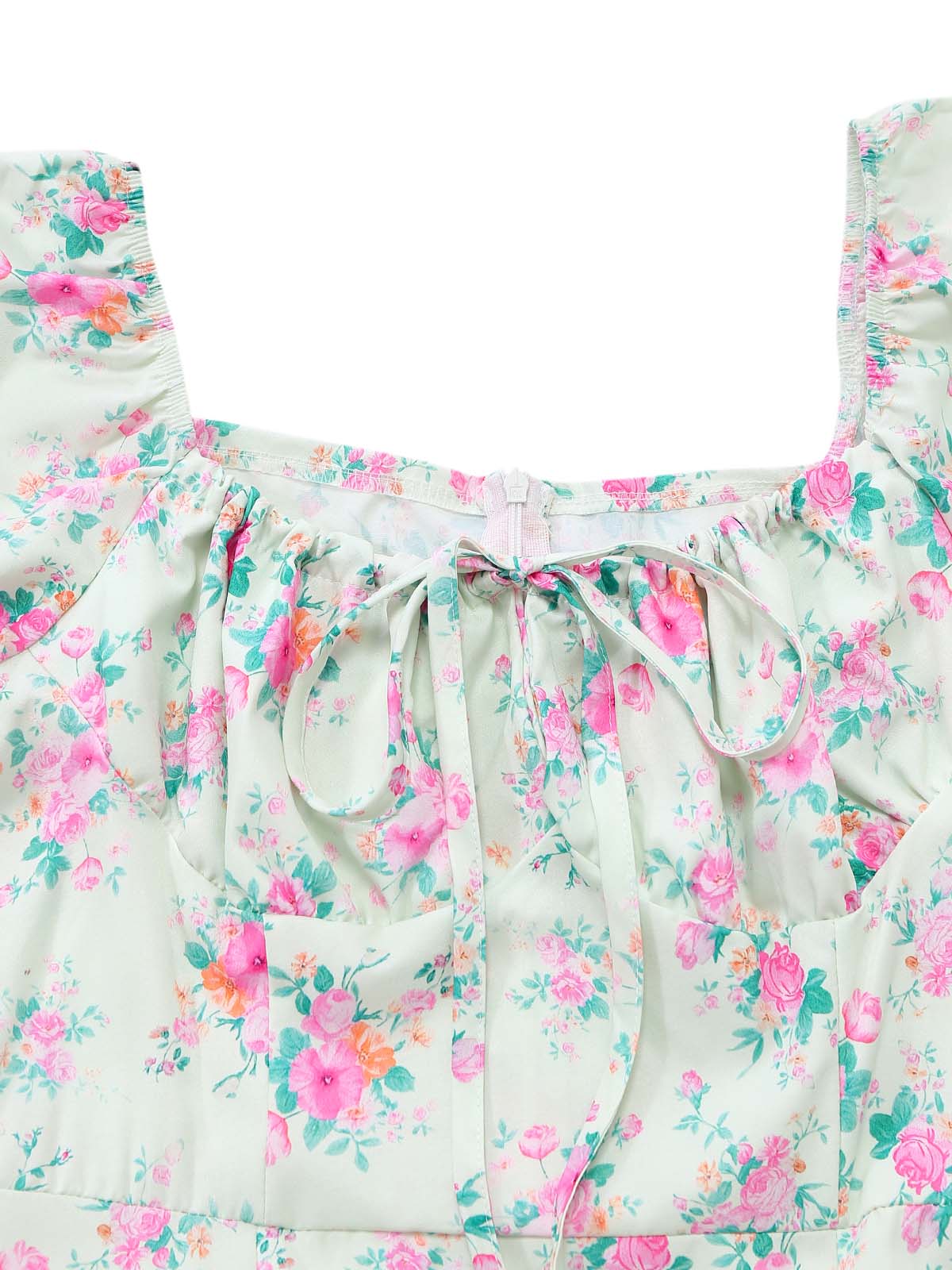 Robe Vert Petites Fleurs Manches Bouffantes Années 1950 - Image 4