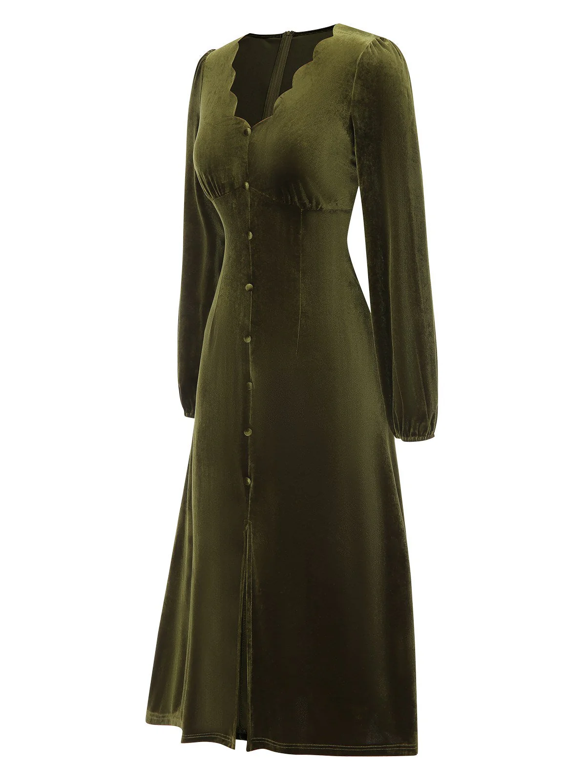 Robe verte à col pétale en velours des années 40 - Image 3