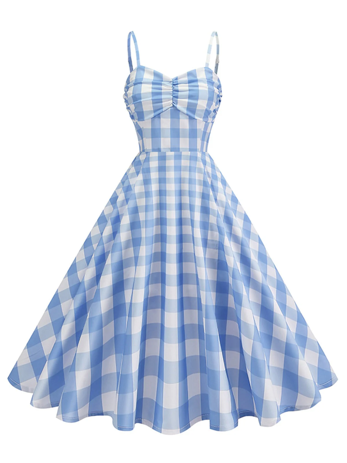 Robe à carreaux vichy et bretelles froncées des années 1950
