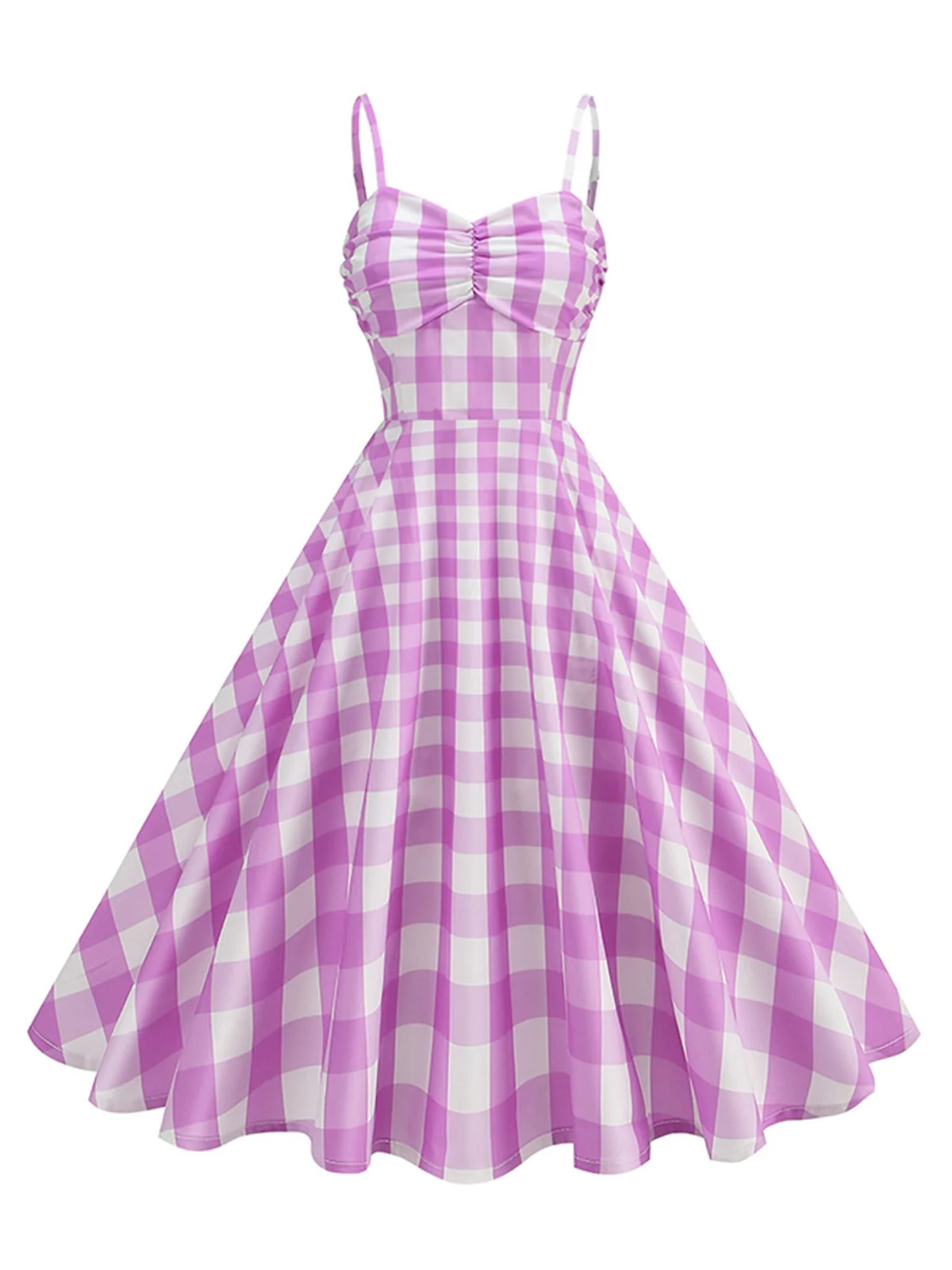 Robe à carreaux vichy et bretelles froncées des années 1950 - Image 3