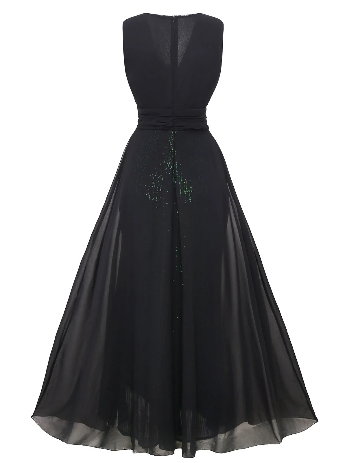 Robe verte en tulle à sequins décolleté col en V profond années 1930 - Image 3