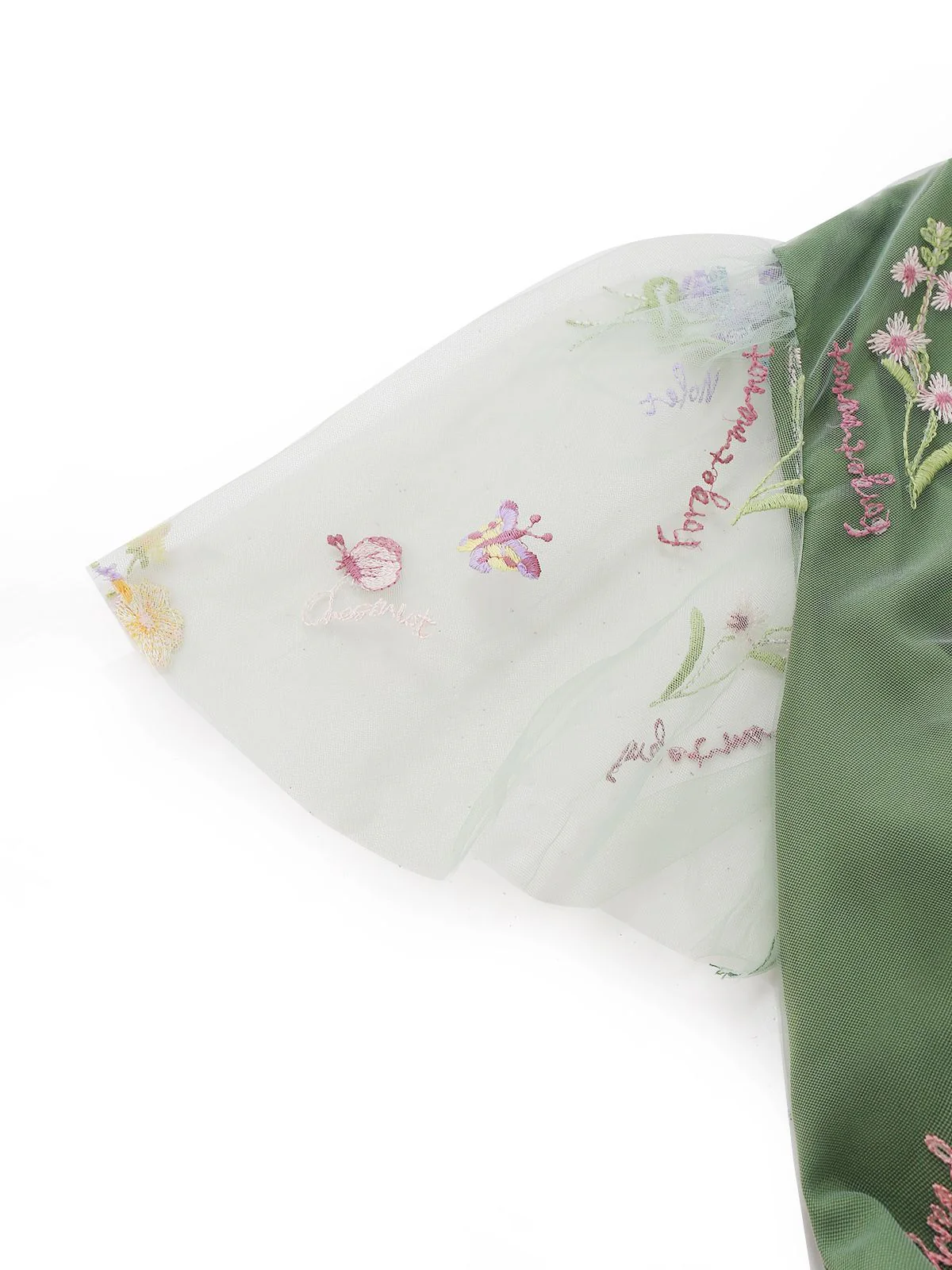 Robe verte manches bouffantes et broderies florales en résille années 50 - Image 5