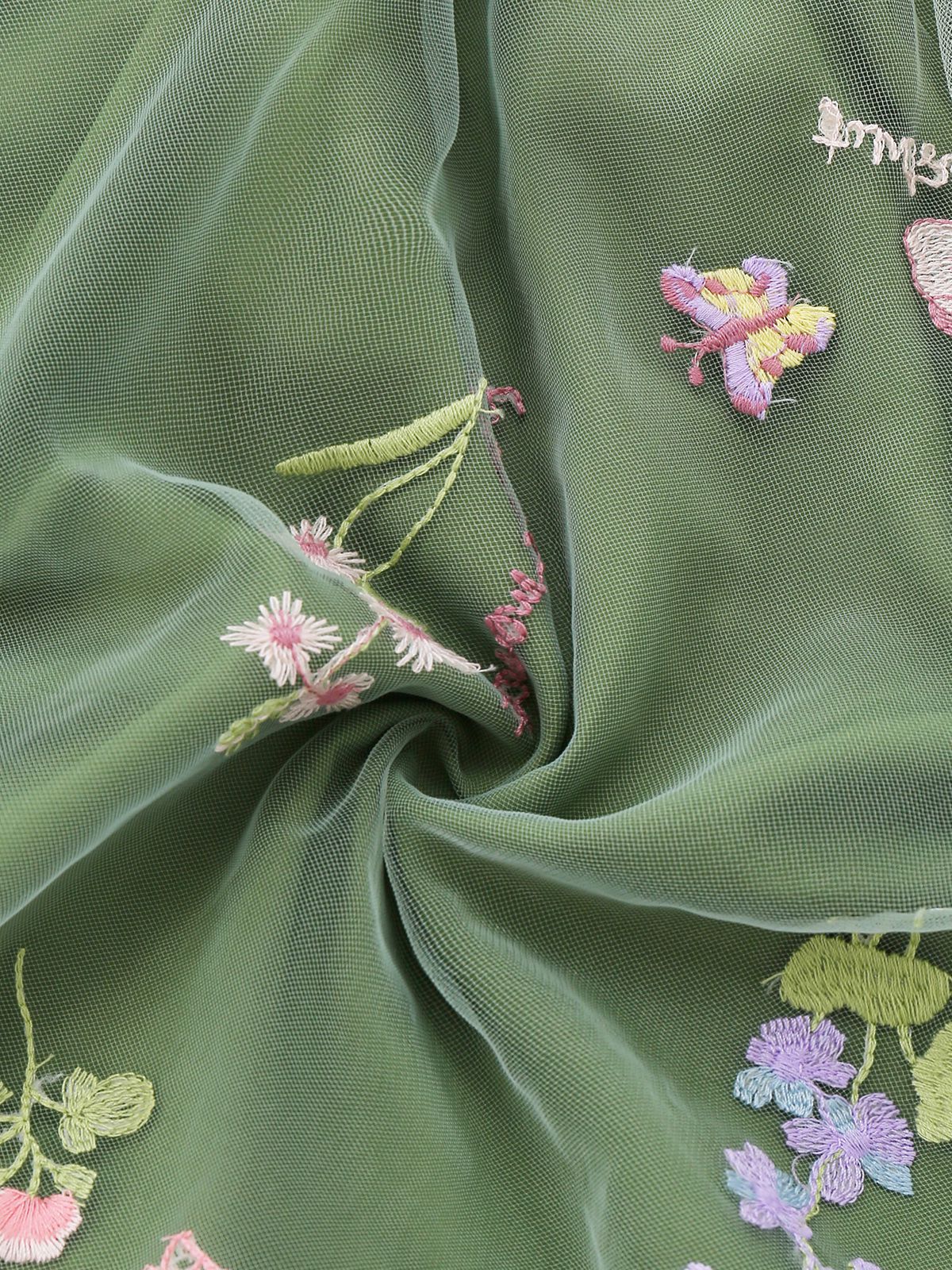 Robe verte manches bouffantes et broderies florales en résille années 50 - Image 7