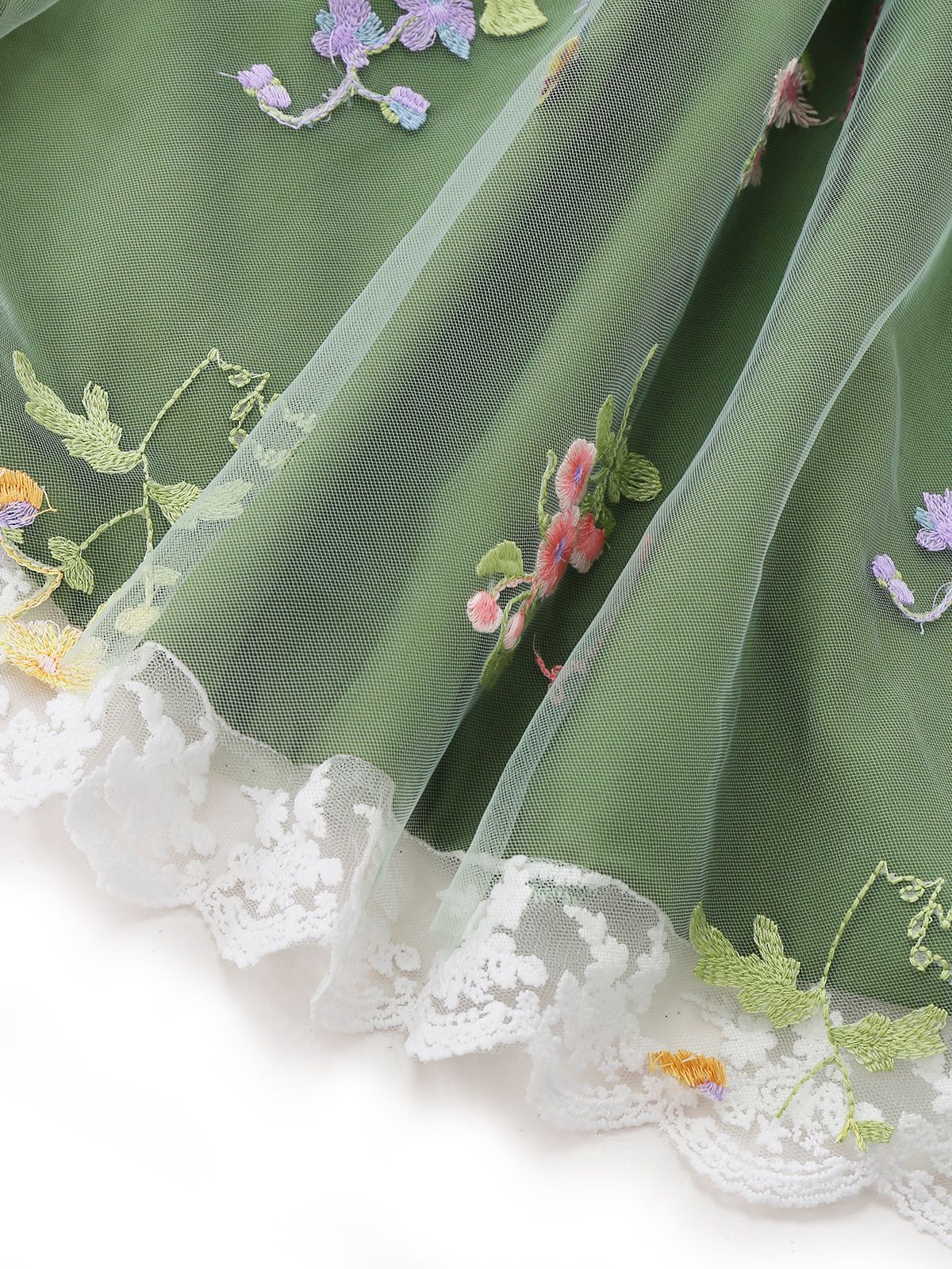 Robe verte manches bouffantes et broderies florales en résille années 50 - Image 8