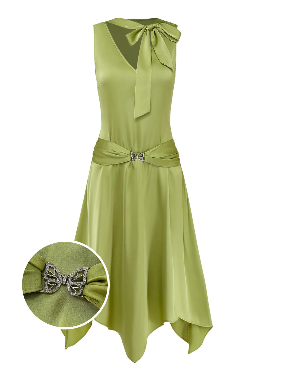 Robe chartreuse ourlet mouchoir scintillant 1920s - Image 3
