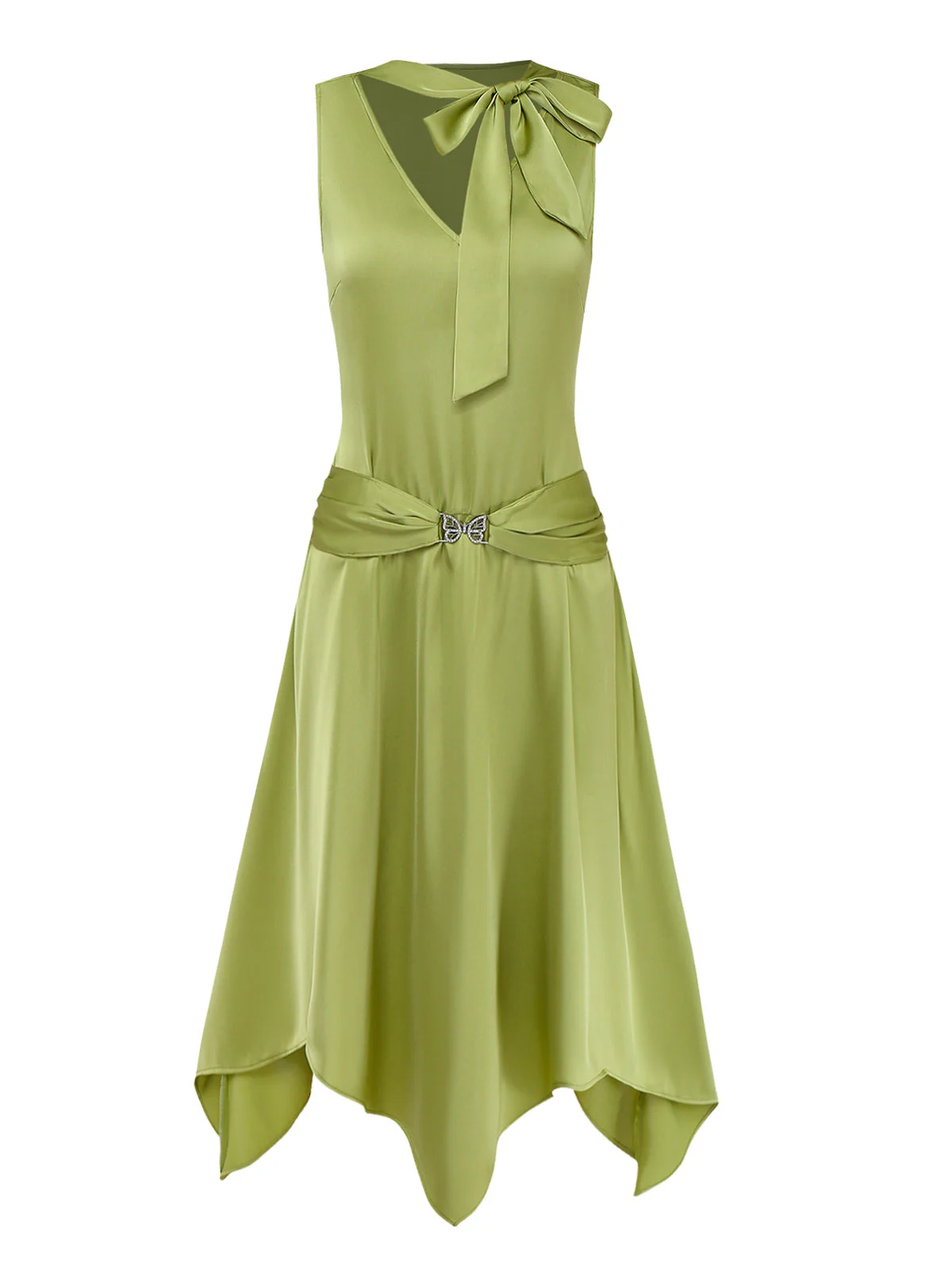 Robe chartreuse ourlet mouchoir scintillant 1920s - Image 4