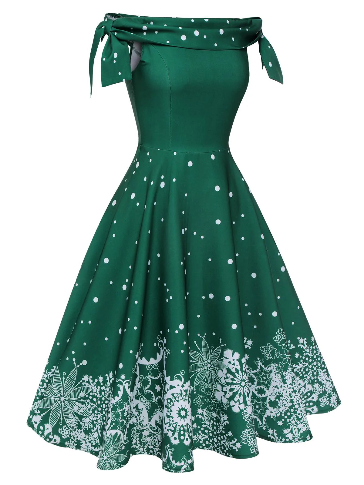 Robe verte à épaules dénudées en forme de flocon de Noël des années 1950 - Image 2