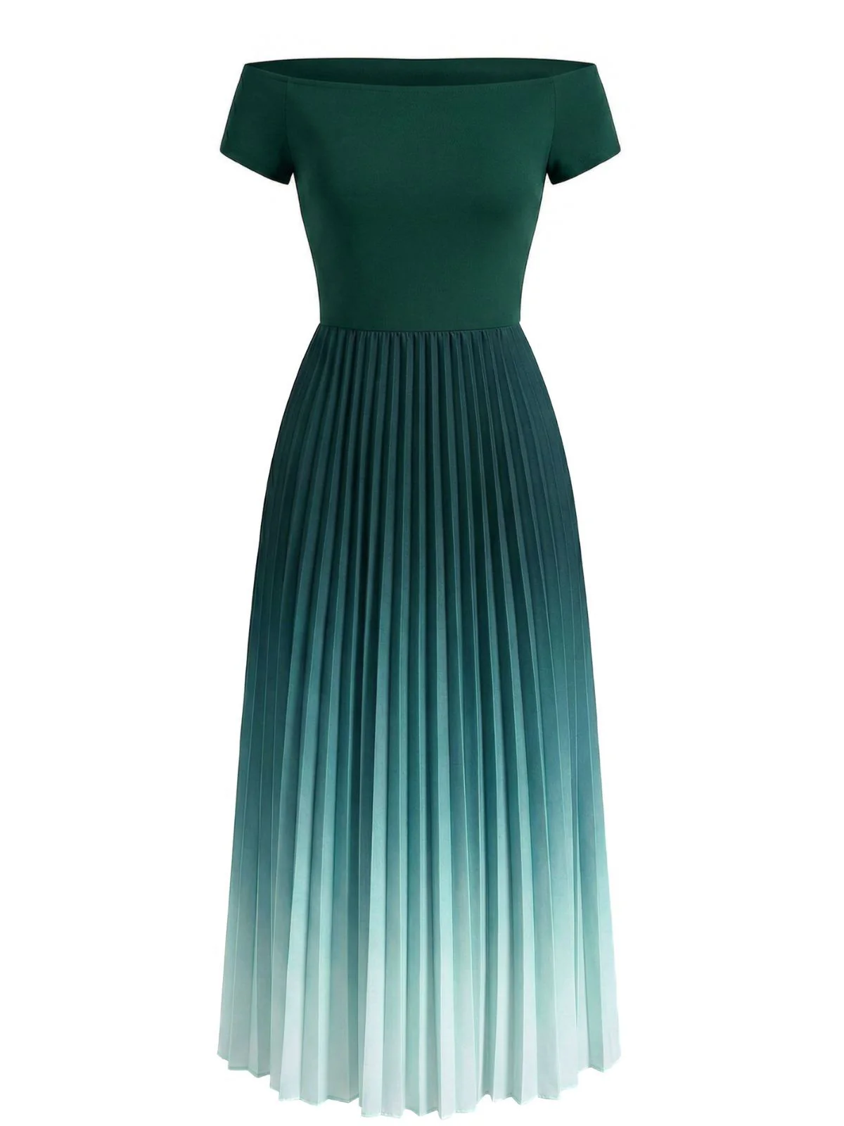 Robe verte plissée dégradée épaules dénudées 1940s - Image 2