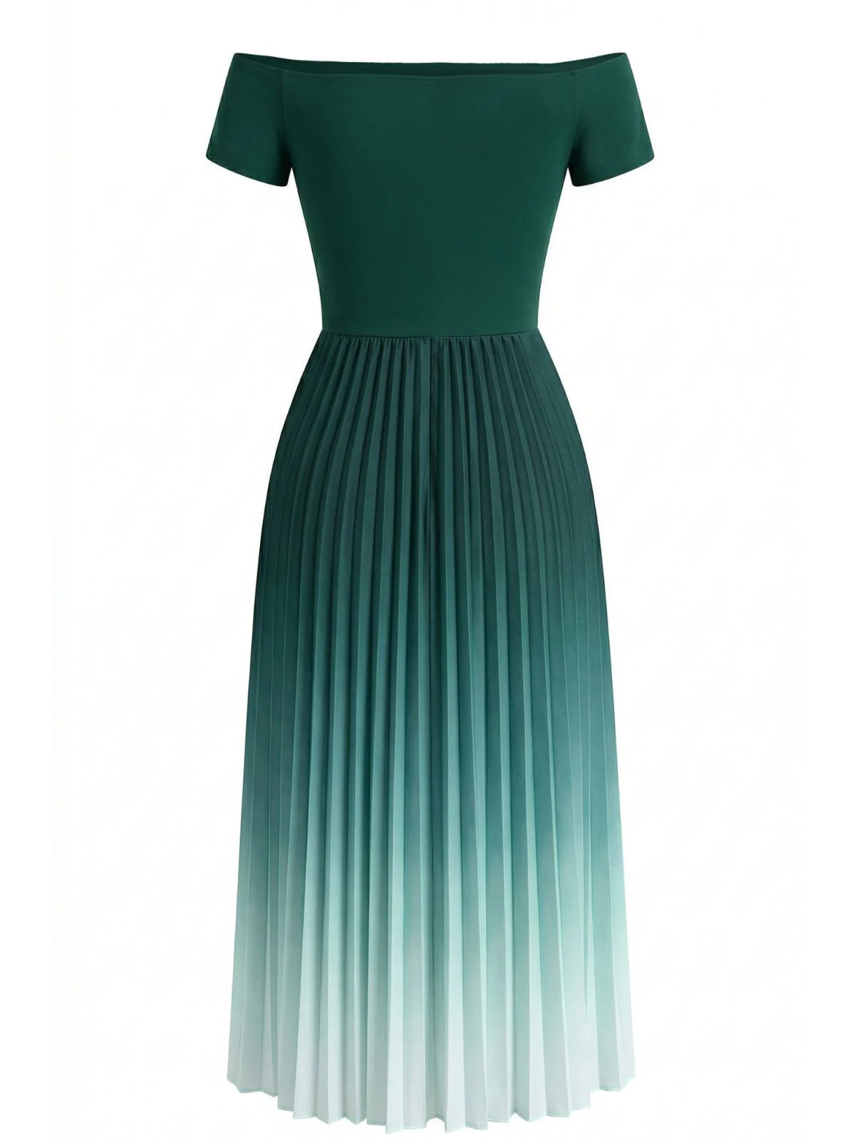 Robe verte plissée dégradée épaules dénudées 1940s - Image 3