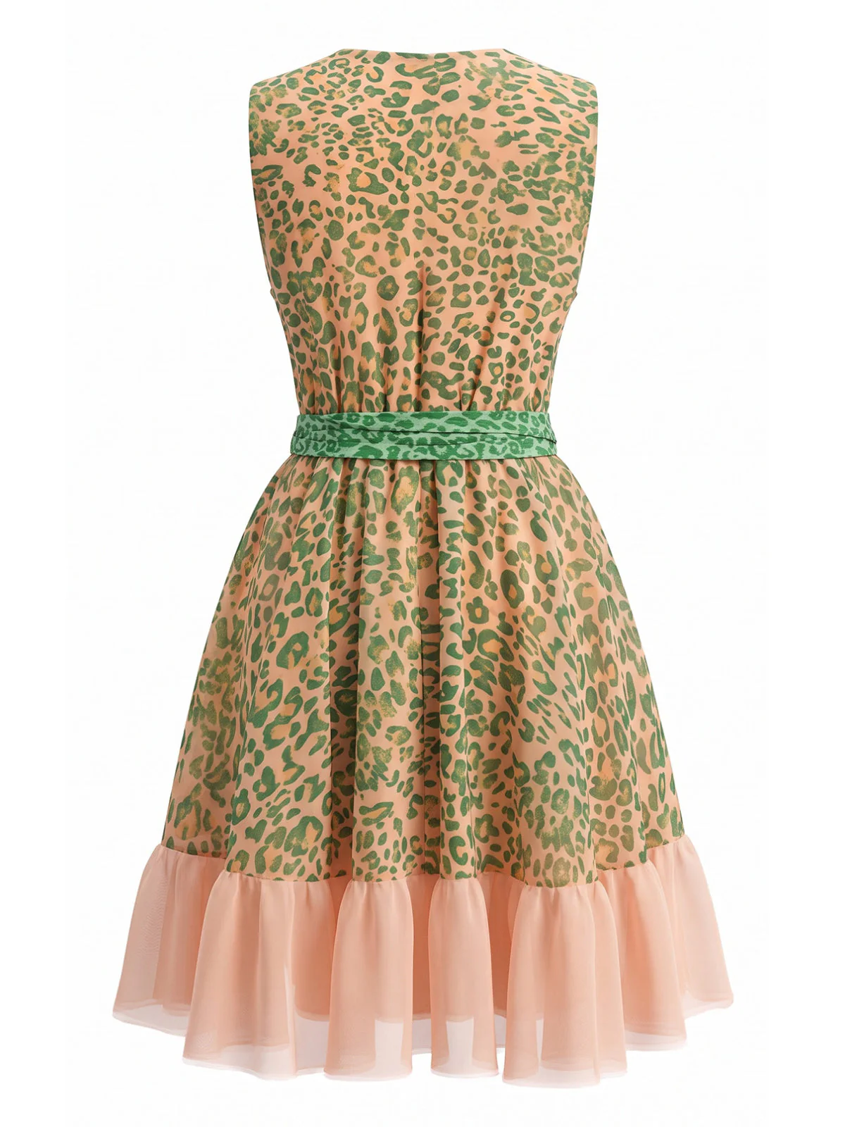 Robe Verte Sans Manches Col V Léopard Années 50 - Image 2