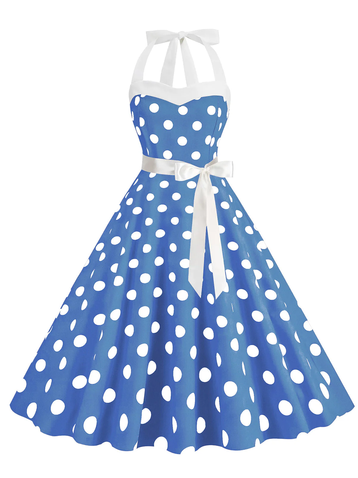 Robe verte trapèze à ceinture licou à pois années 1950 - Image 13
