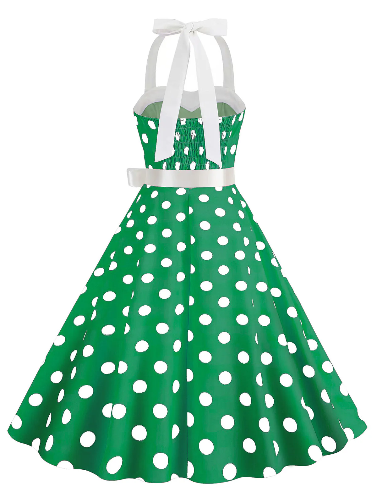 Robe verte trapèze à ceinture licou à pois années 1950 - Image 2