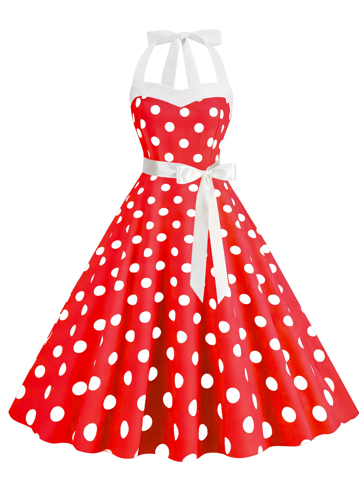 Robe verte trapèze à ceinture licou à pois années 1950 - Image 3