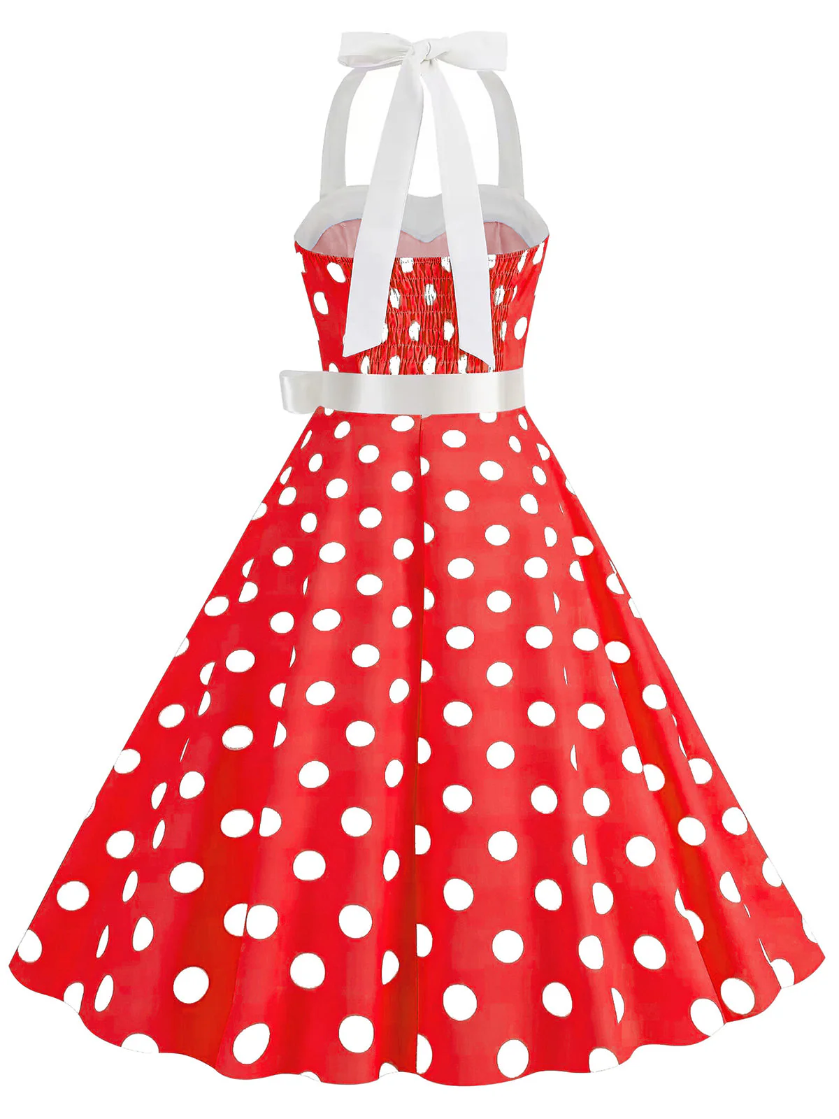 Robe verte trapèze à ceinture licou à pois années 1950 - Image 4