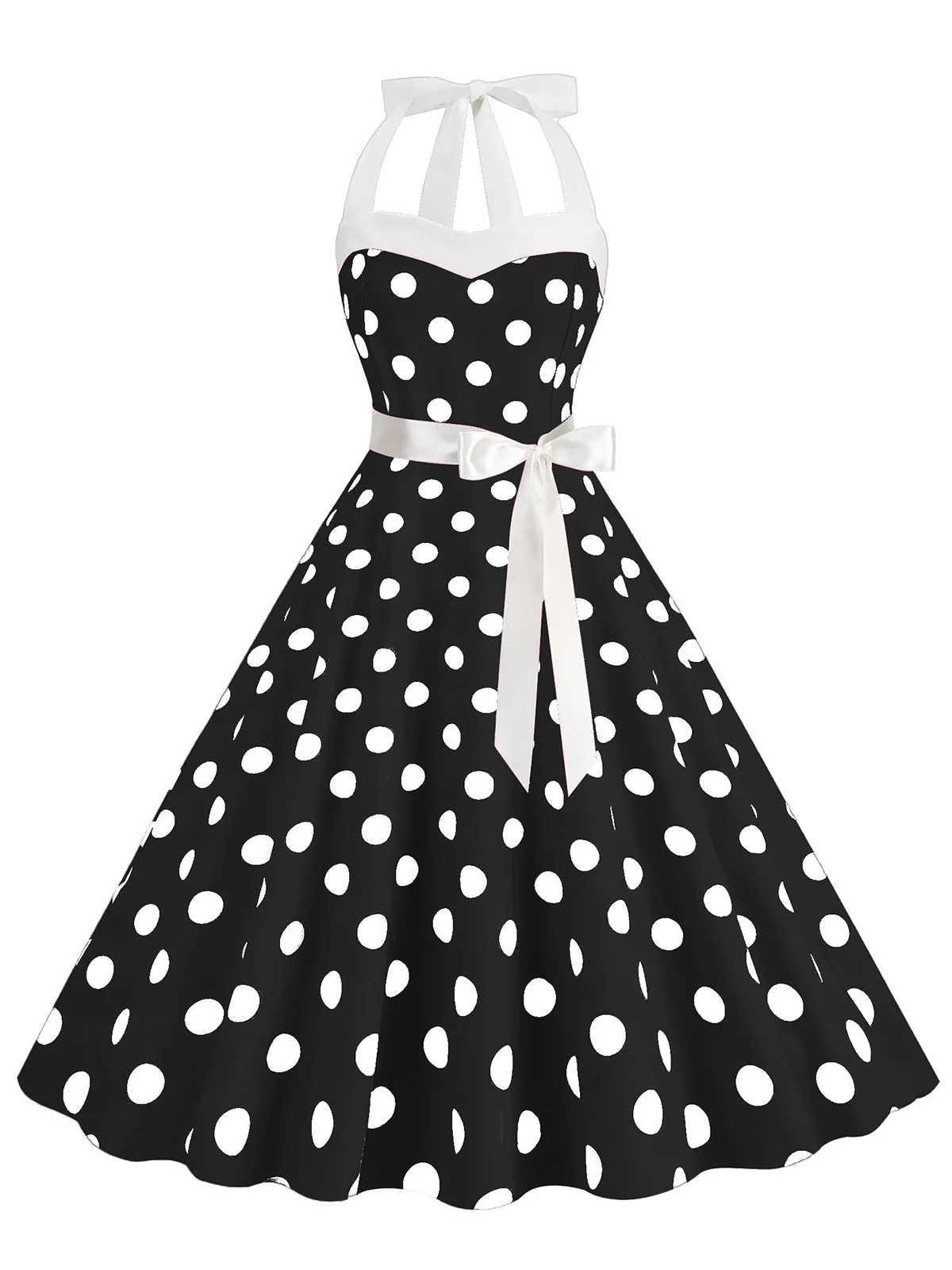 Robe verte trapèze à ceinture licou à pois années 1950 - Image 9