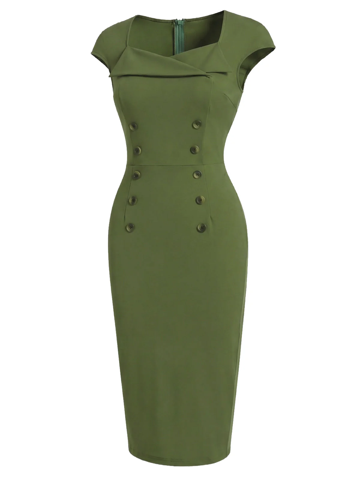 [Prévente] Robe verte unie encolure cœur et boutonnée années 60 - Image 3