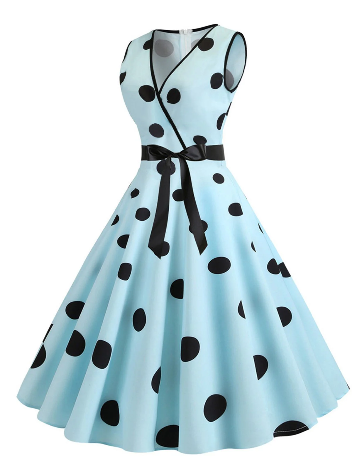 Robe Vintage à Col V Année 50 Bretelles À Pois Ceinture et ensemble d'accessoires - Image 4