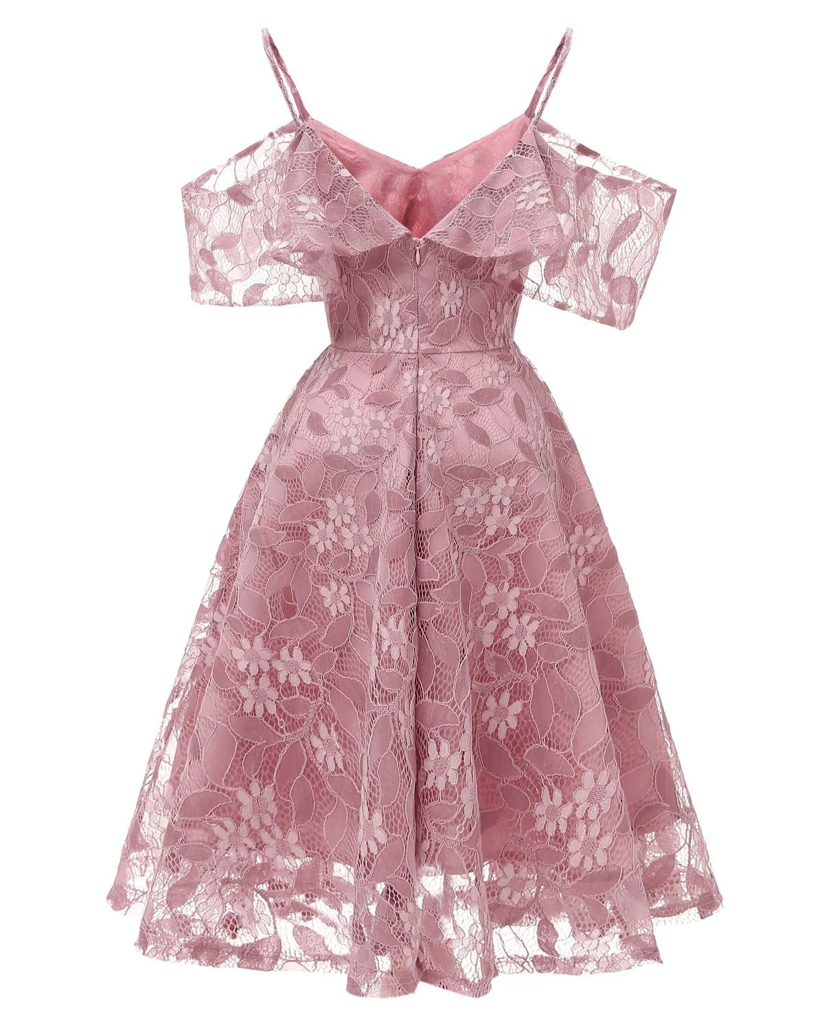Robe Vintage Année 50 à Volants Dos Nu en Dentelle Soirée Cocktail - Image 13