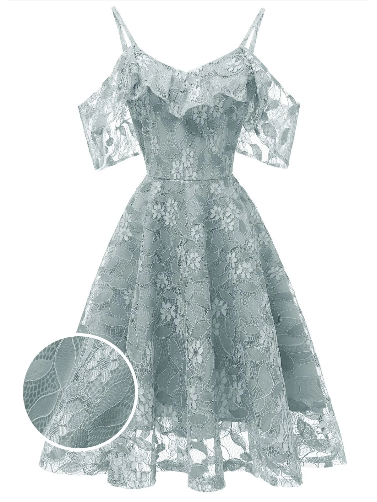 Robe Vintage Année 50 à Volants Dos Nu en Dentelle Soirée Cocktail - Image 3