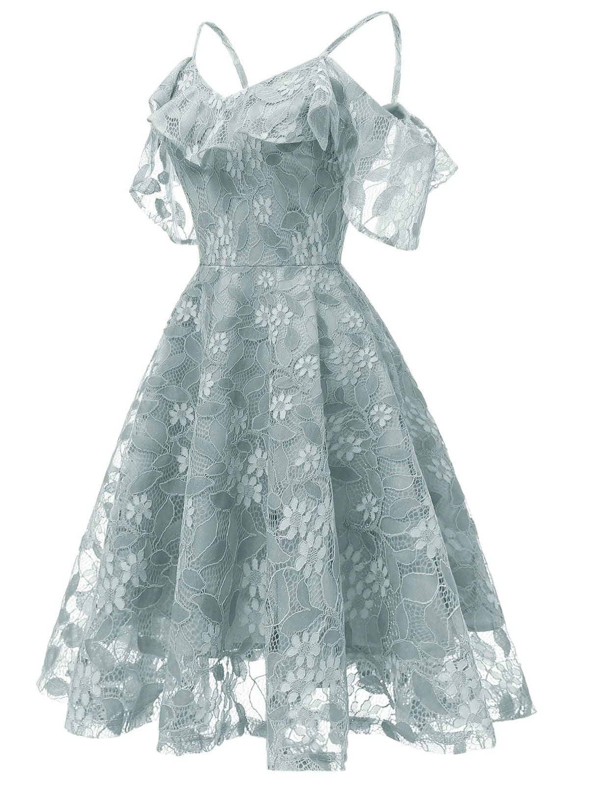 Robe Vintage Année 50 à Volants Dos Nu en Dentelle Soirée Cocktail - Image 8