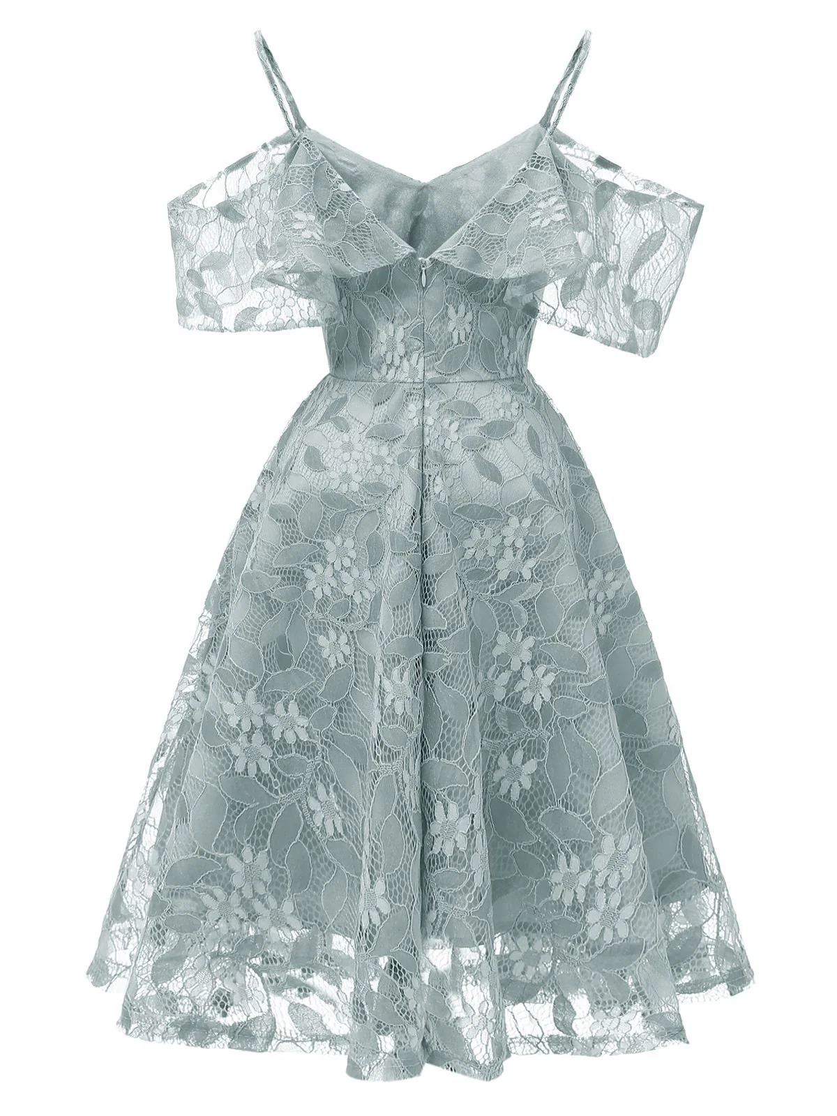 Robe Vintage Année 50 à Volants Dos Nu en Dentelle Soirée Cocktail - Image 9