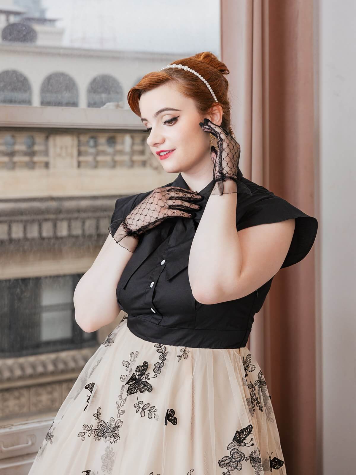Robe vintage patchwork papillon noire des années 1950 Cocktail - Image 3