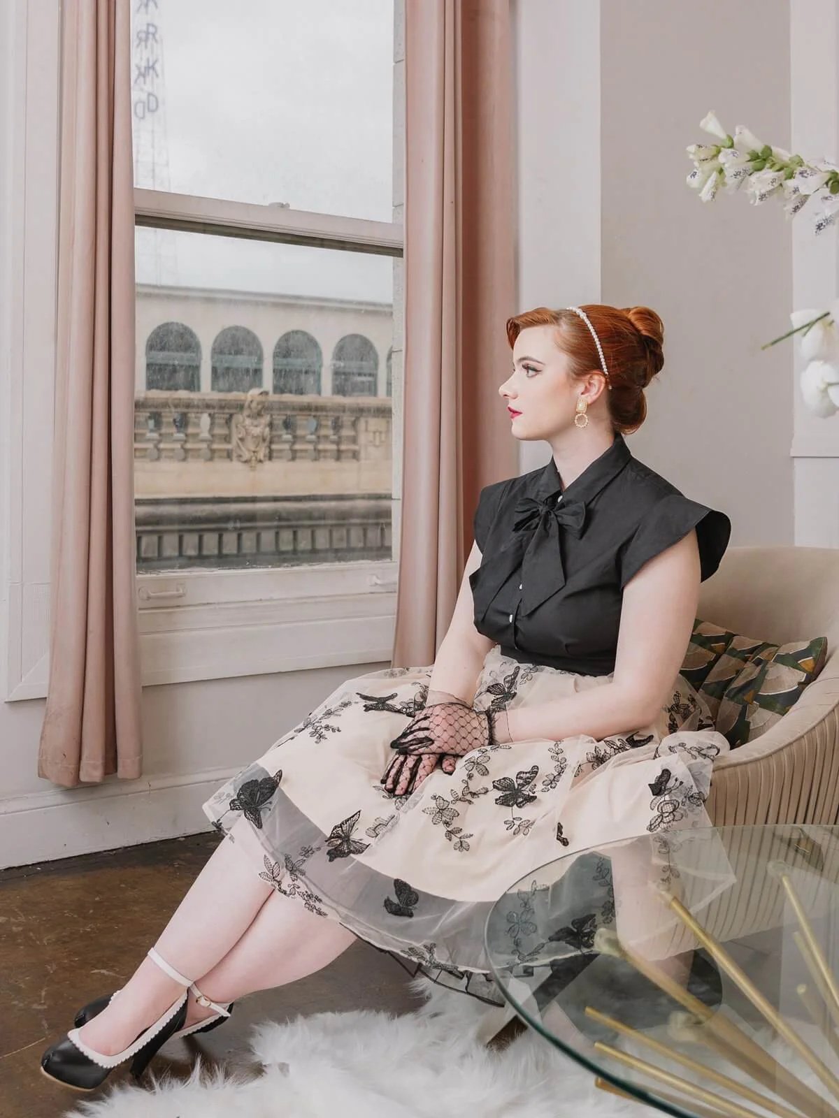 Robe vintage patchwork papillon noire des années 1950 Cocktail - Image 4