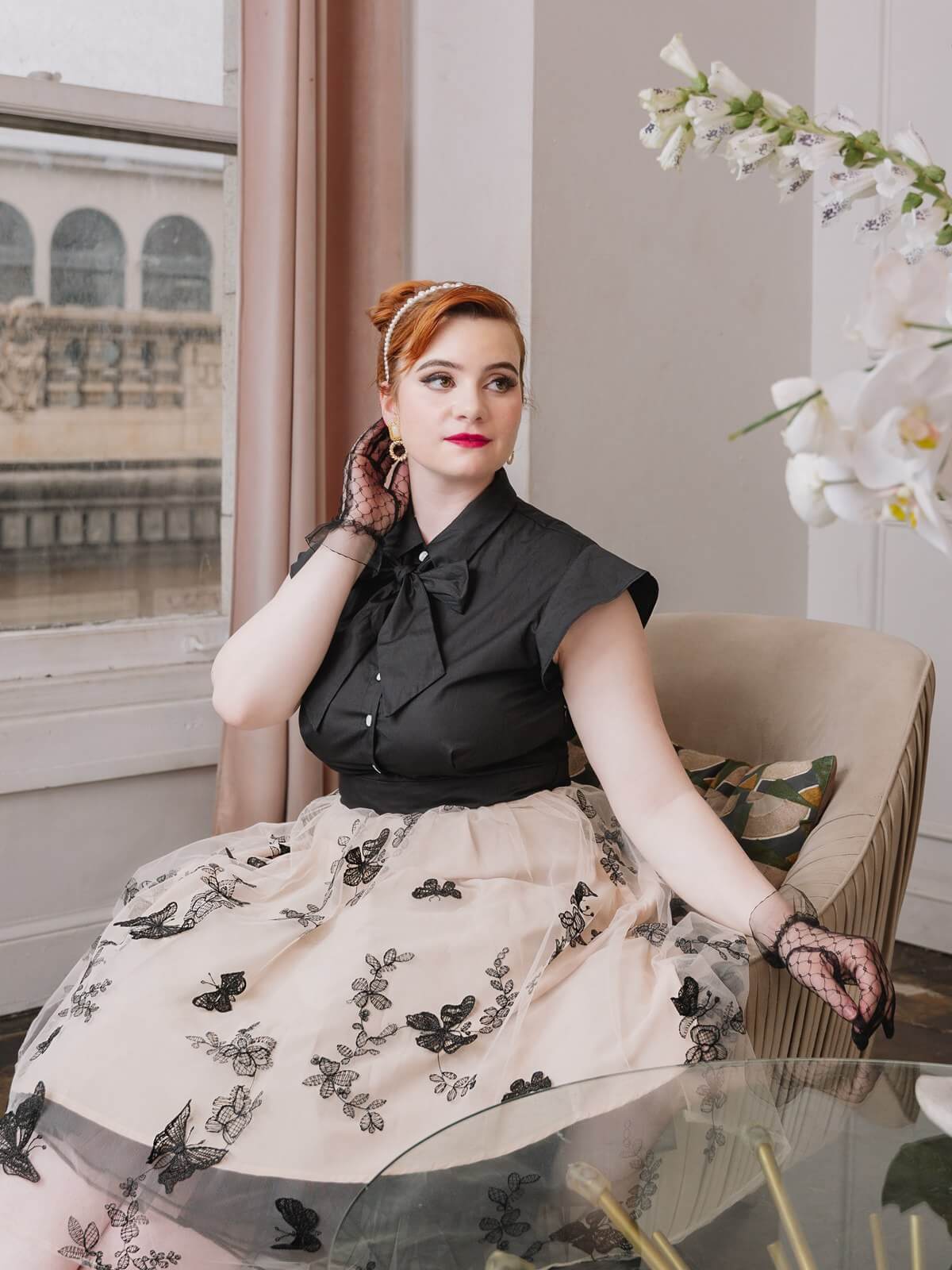 Robe vintage patchwork papillon noire des années 1950 Cocktail - Image 5