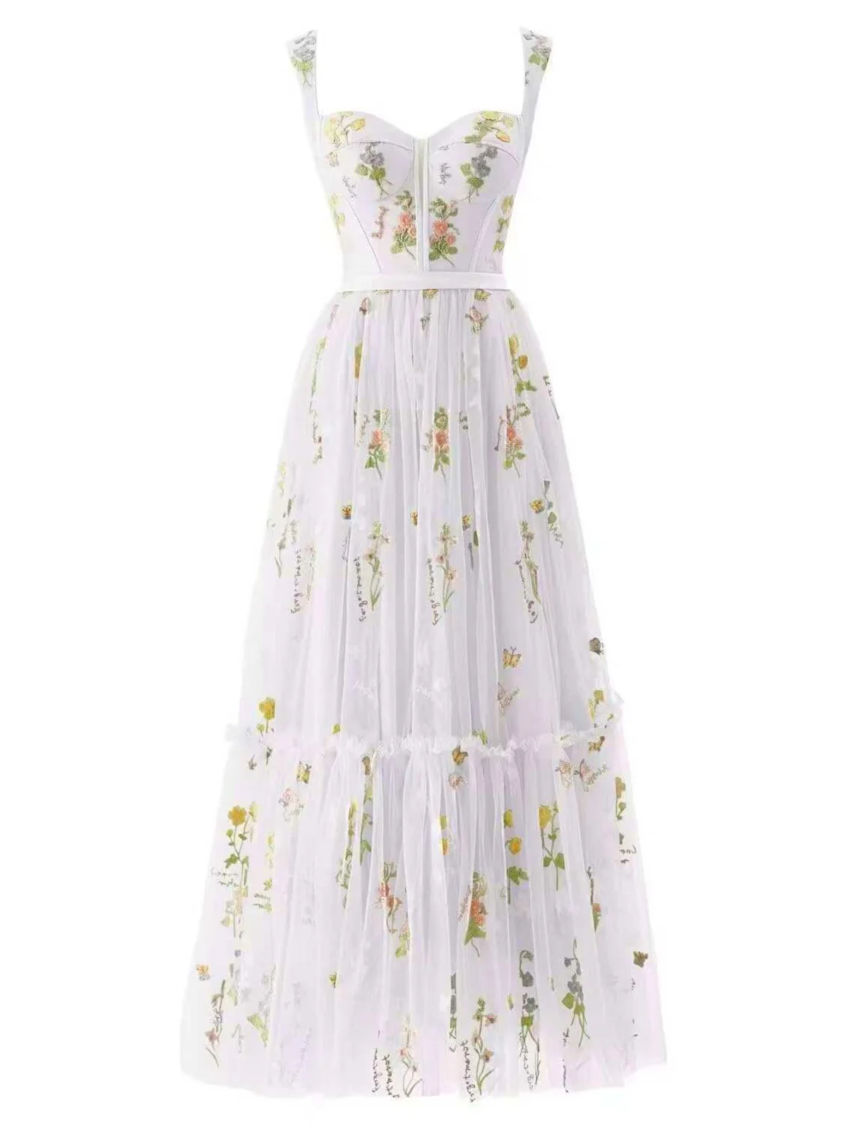Robe blanche en maille florale à lacets et baleines des années 1930