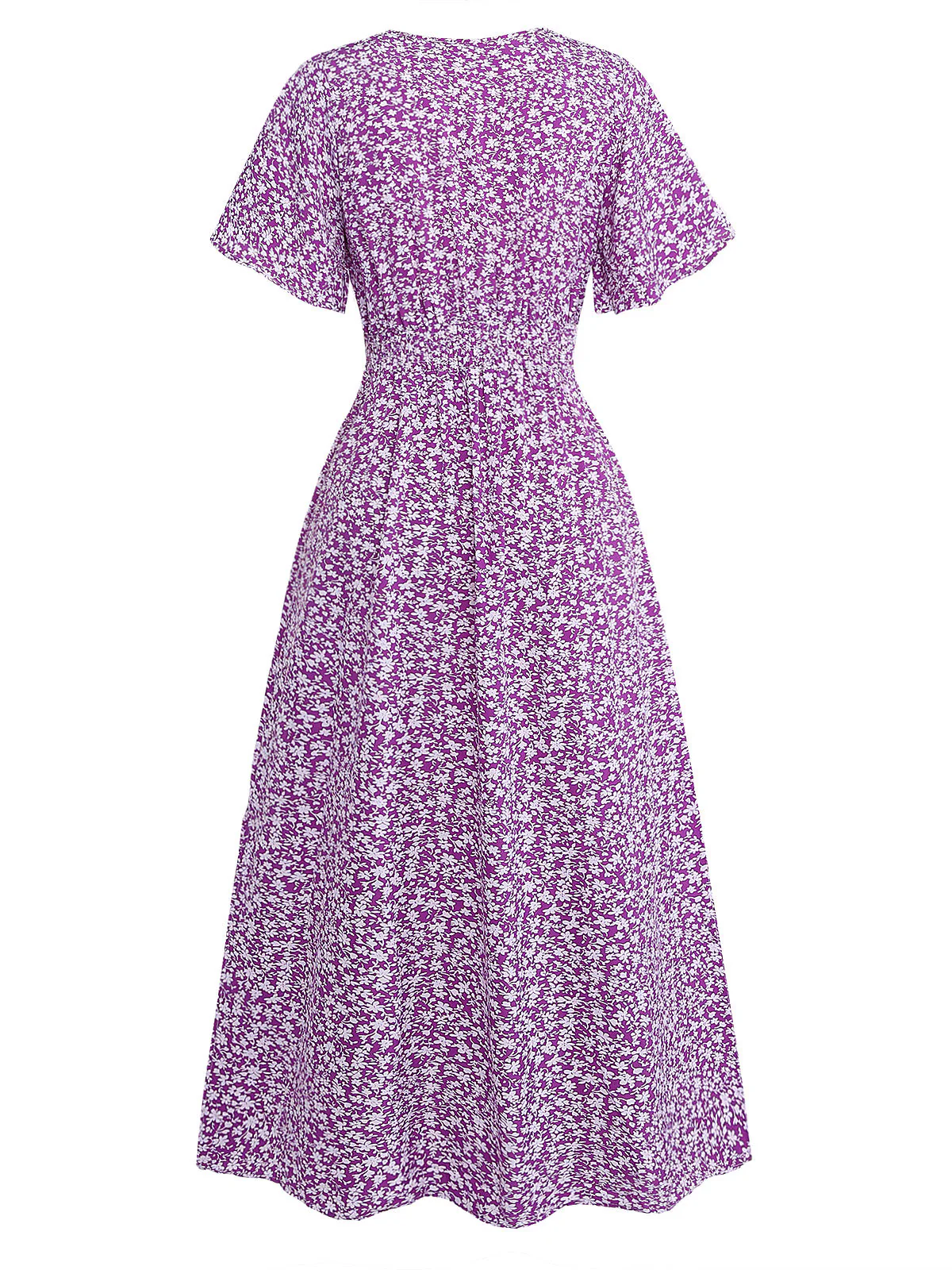 Robe Violet Petites Fleurs Manches Courtes Années 1940 - Image 3