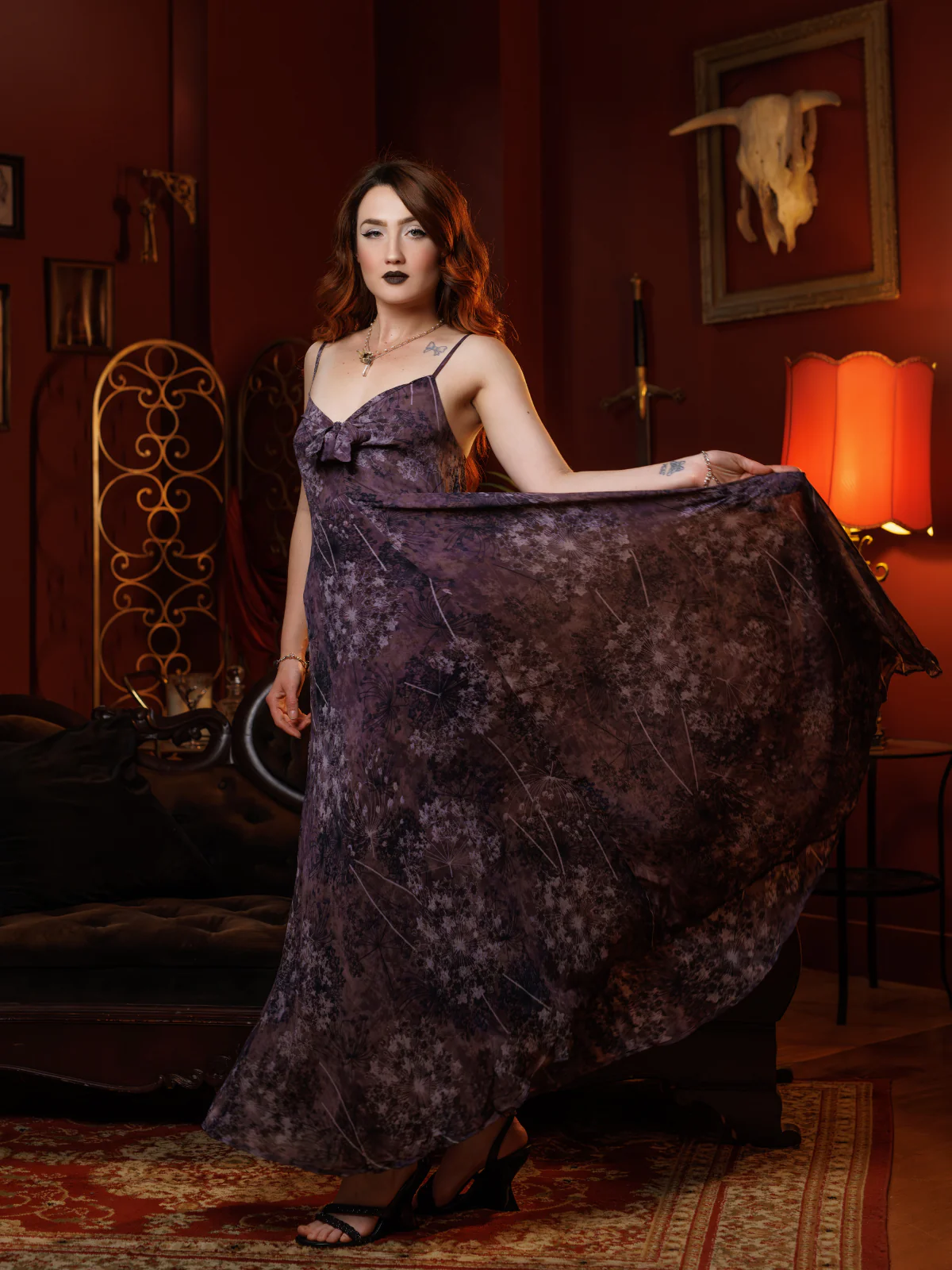 Robe Violet Slip Bohème Col V Fleurs Aquarelle Années 30 - Image 2