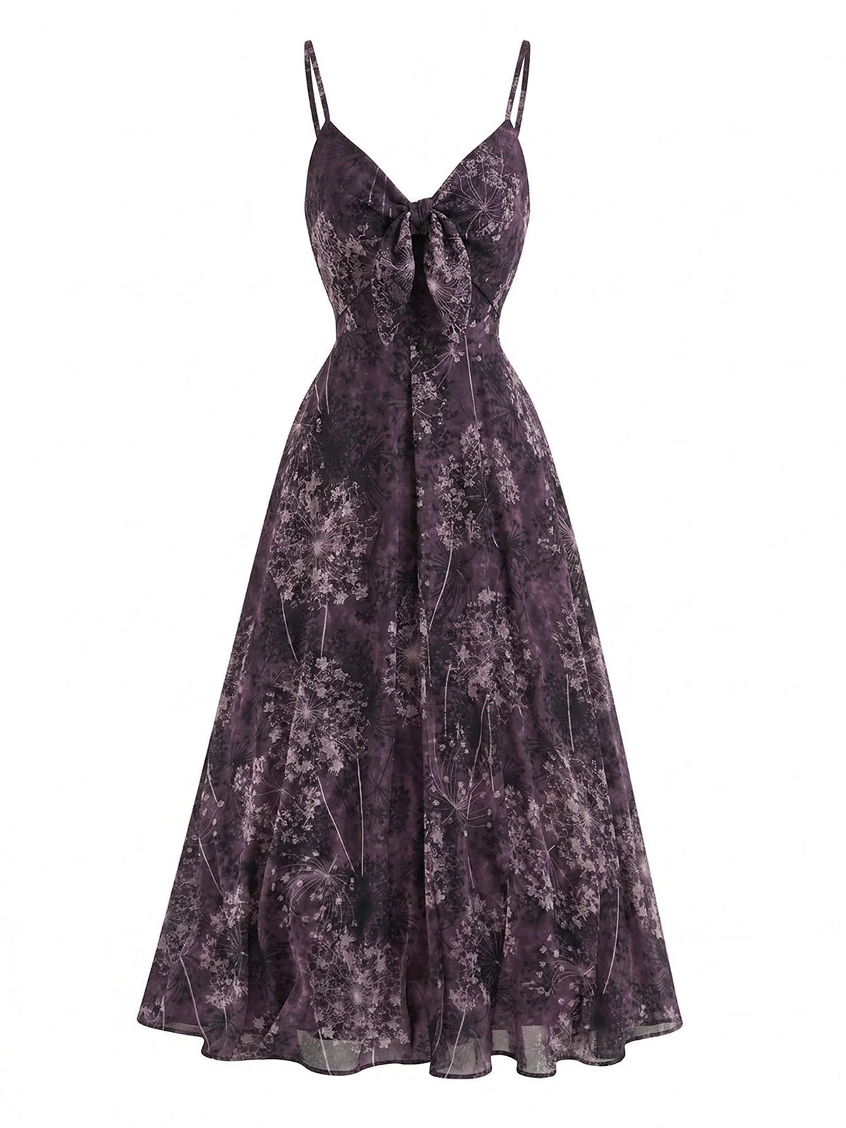 Robe Violet Slip Bohème Col V Fleurs Aquarelle Années 30