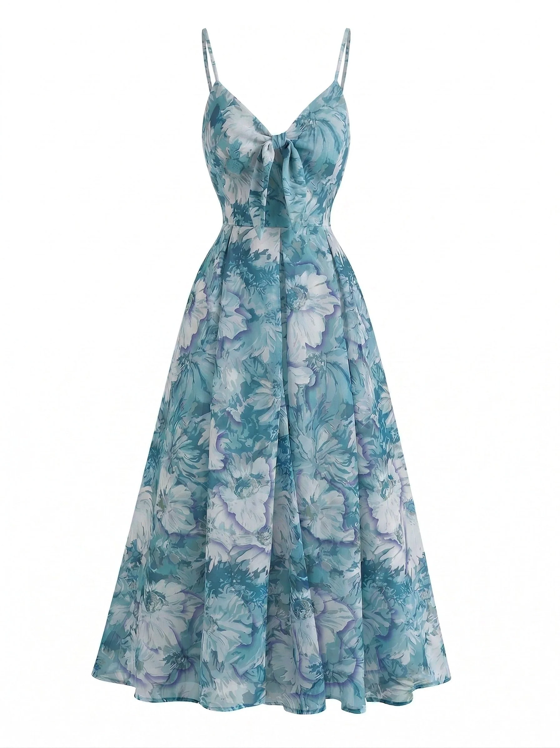 Robe Violet Slip Bohème Col V Fleurs Aquarelle Années 30 - Image 6