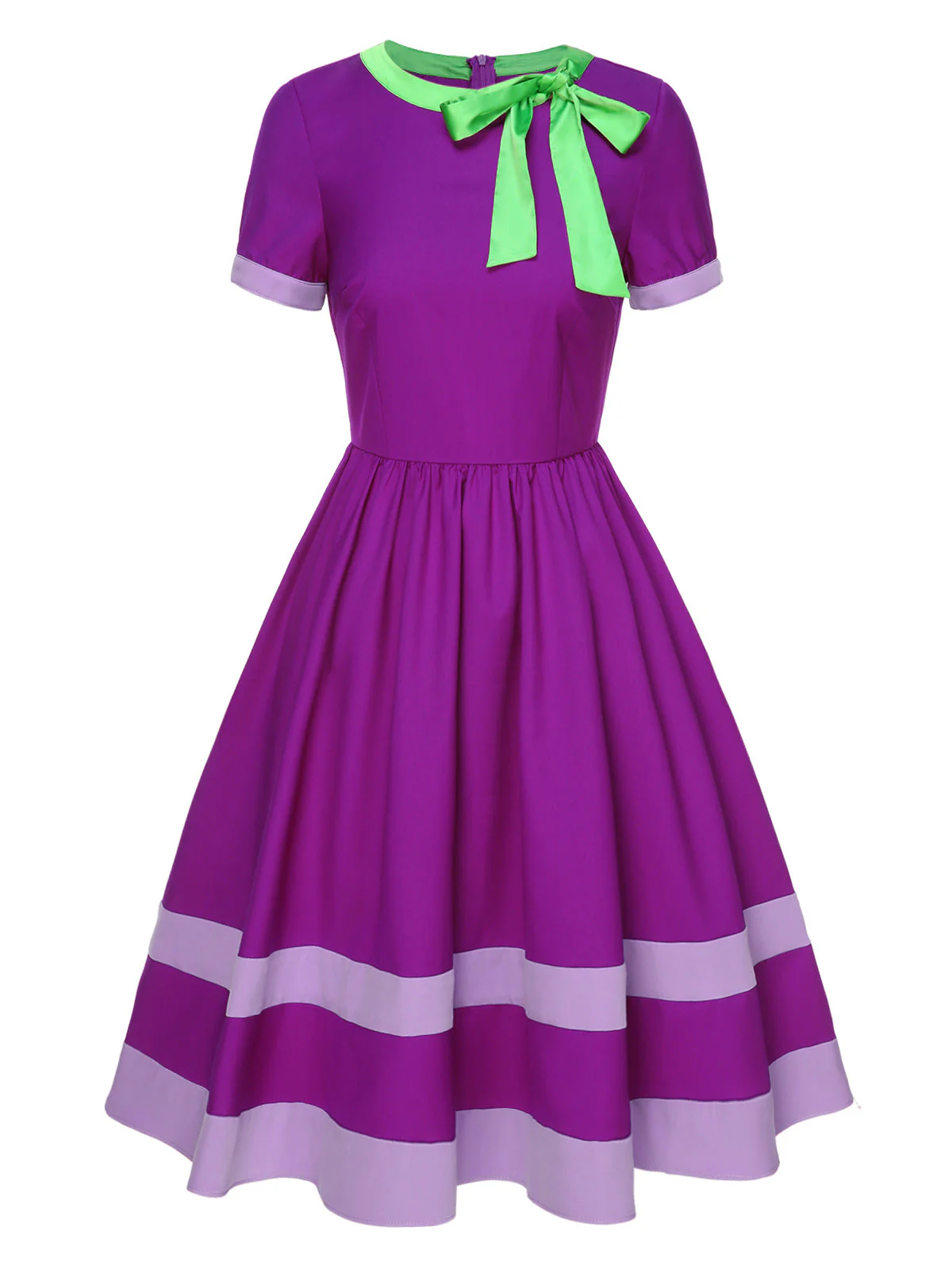 Robe violette unie à col noué des années 1950 - Image 2