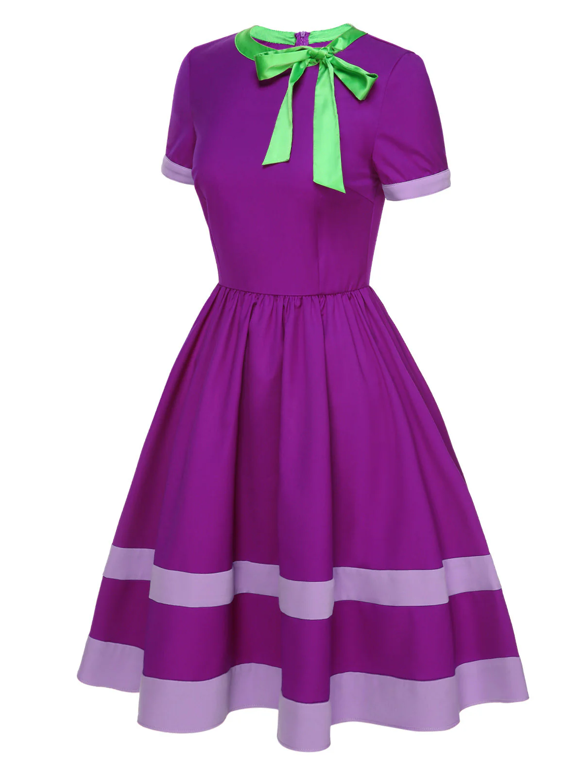 Robe violette unie à col noué des années 1950 - Image 3