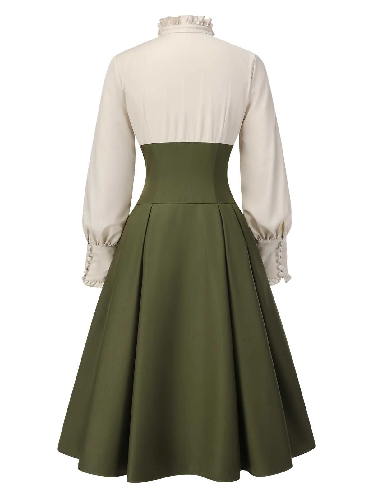 Robe à volants bloc de couleur col jabot et nœud victorien des années 1950 - Image 5