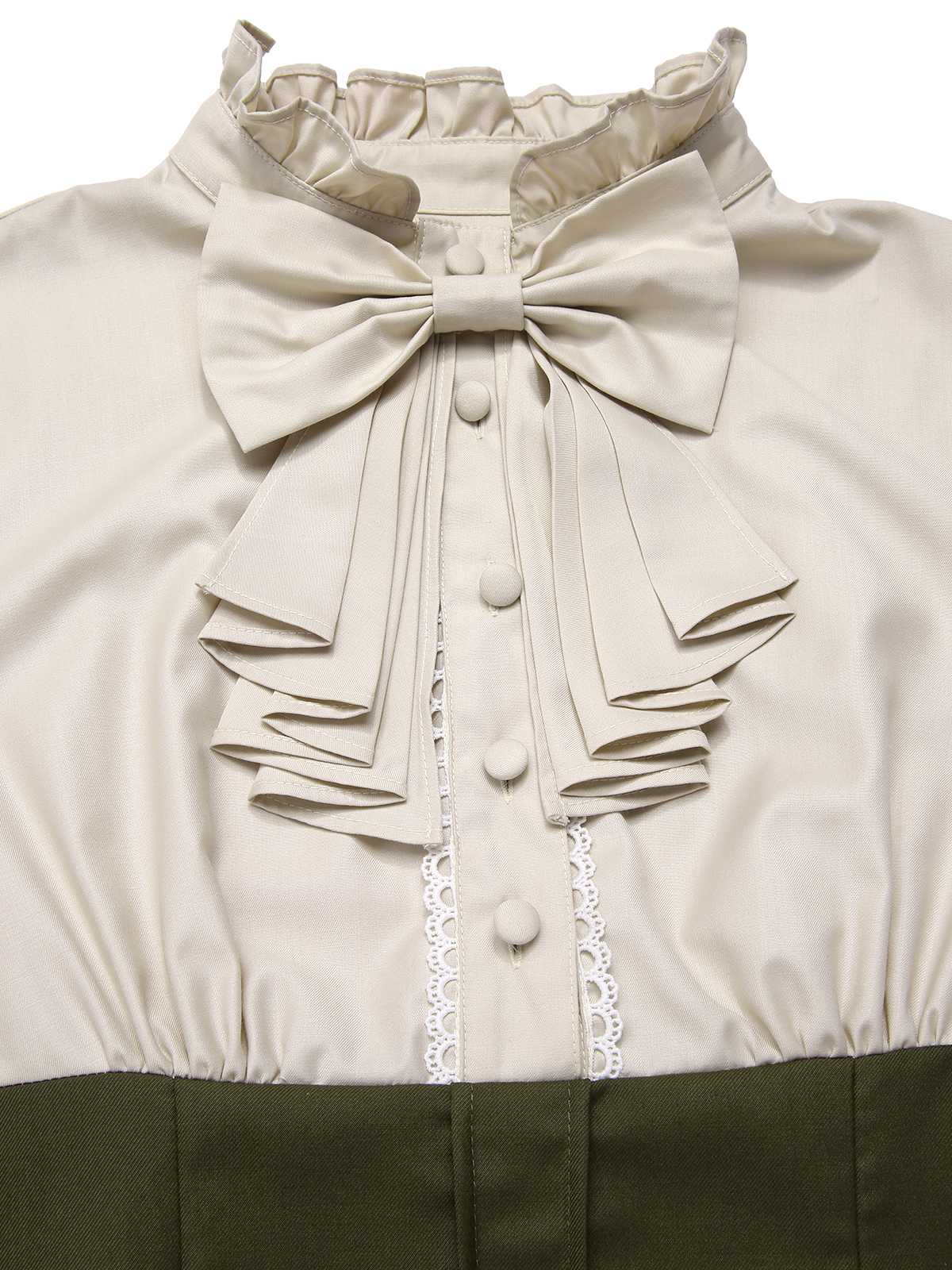 Robe à volants bloc de couleur col jabot et nœud victorien des années 1950 - Image 6