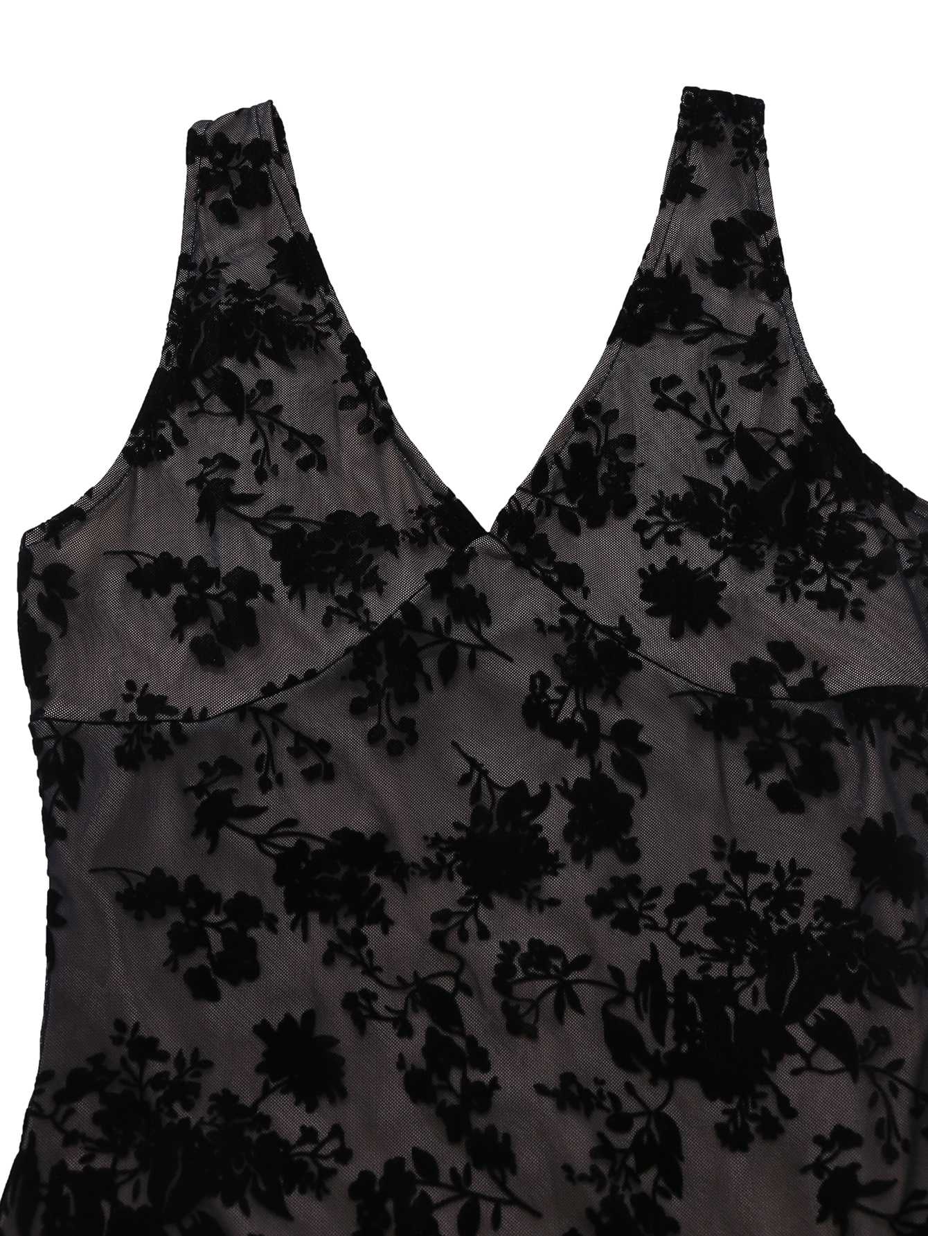 Robeà col en V en maille floquée à motif floral et ourlet à volants années 1960 - Image 4