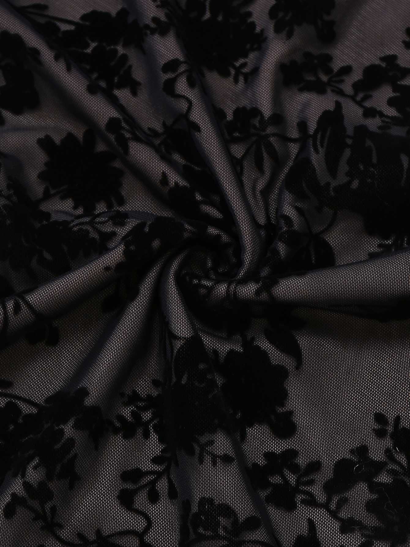 Robeà col en V en maille floquée à motif floral et ourlet à volants années 1960 - Image 7